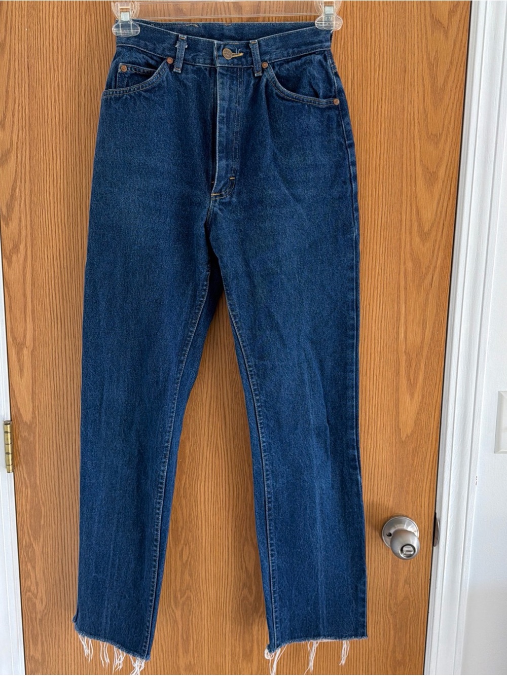Vintage Lee Jeans Women’s 10 Long High Rise Straight 80s USA 100% Cotton Raw Hem